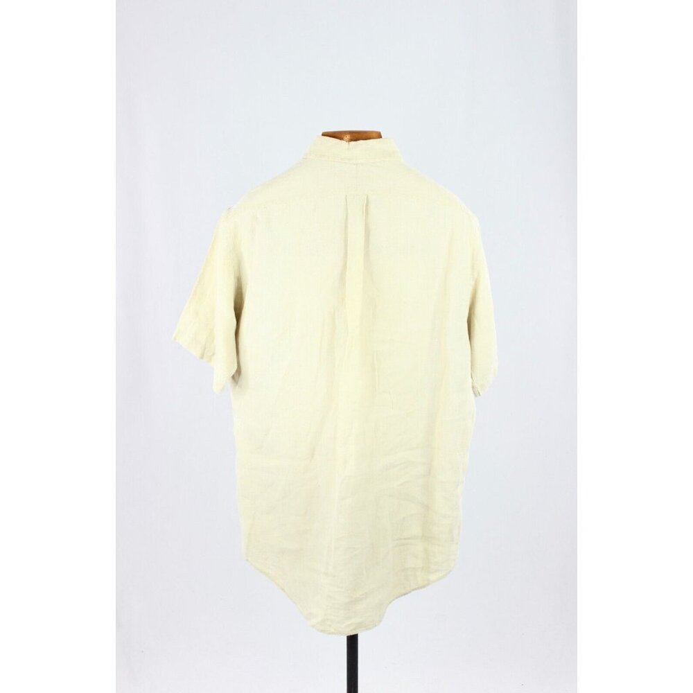 Men's RALPH LAUREN Beige Linen Classic Fit Short Sleeve Button Up Shirt, Size M - Picture 2 of 8